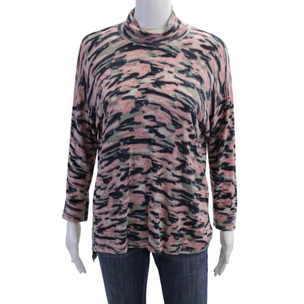 Kokun Womens Black Camo Mock Neck Long Sleeve Top Bamboo-Cashmere Size S